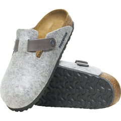 Women's Birkenstock Boston Light Grey Wool Felt/Iron Oiled Leather