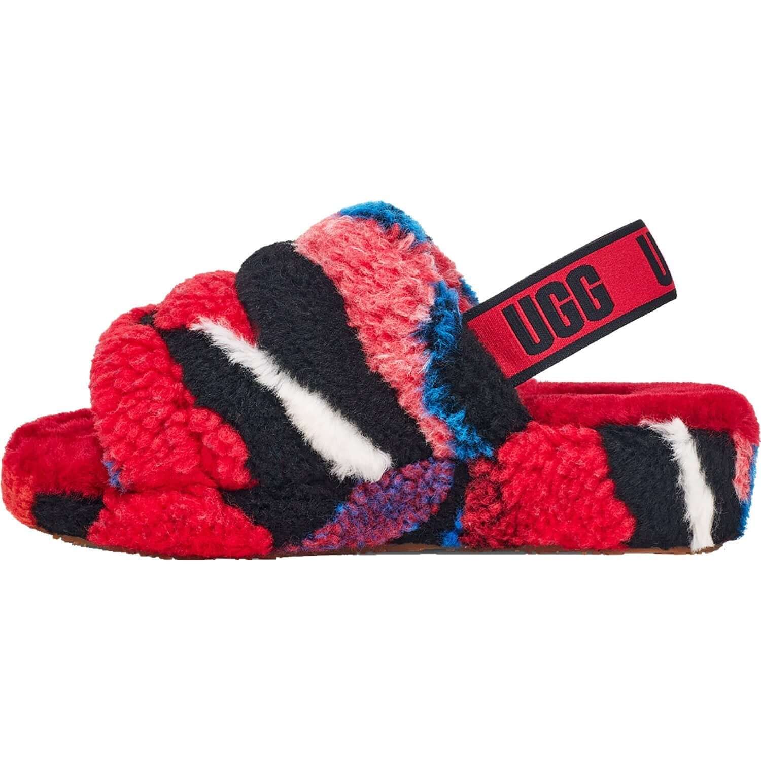 Women's UGG Fluff Yeah Slide Cali Collage Red Sheepskin