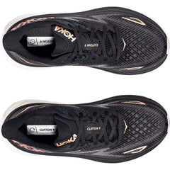 Women's Hoka Clifton 9 Black/Rose Gold Mesh