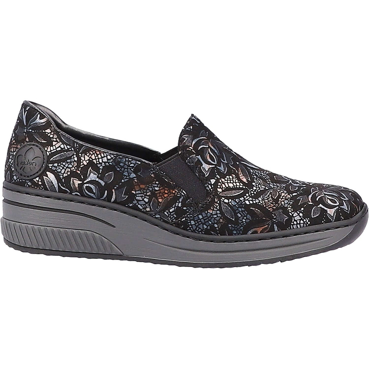 Women's Rieker 48752-90 Doris 52 Black Metallic Floral Synthetic