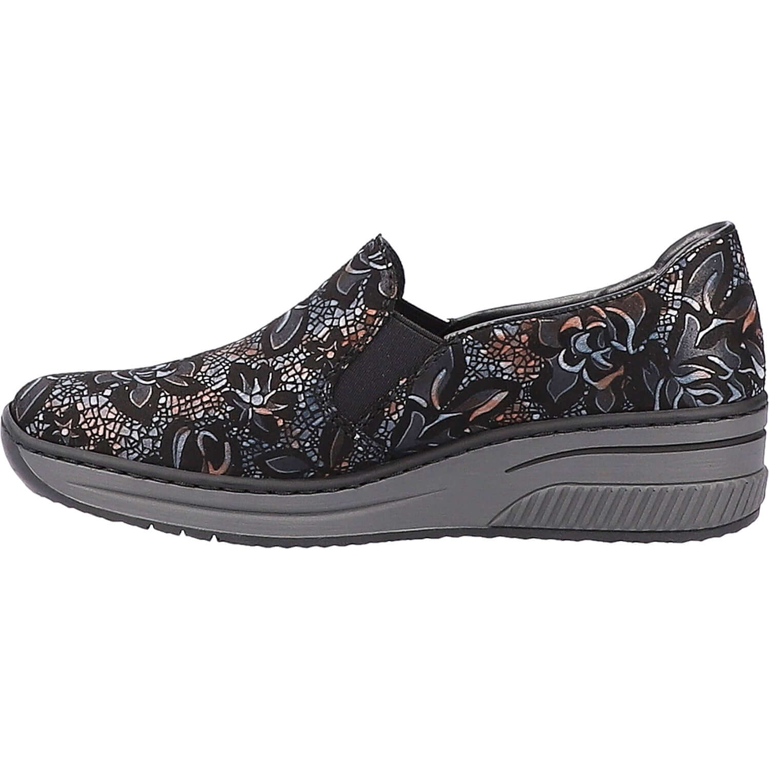 Women's Rieker 48752-90 Doris 52 Black Metallic Floral Synthetic