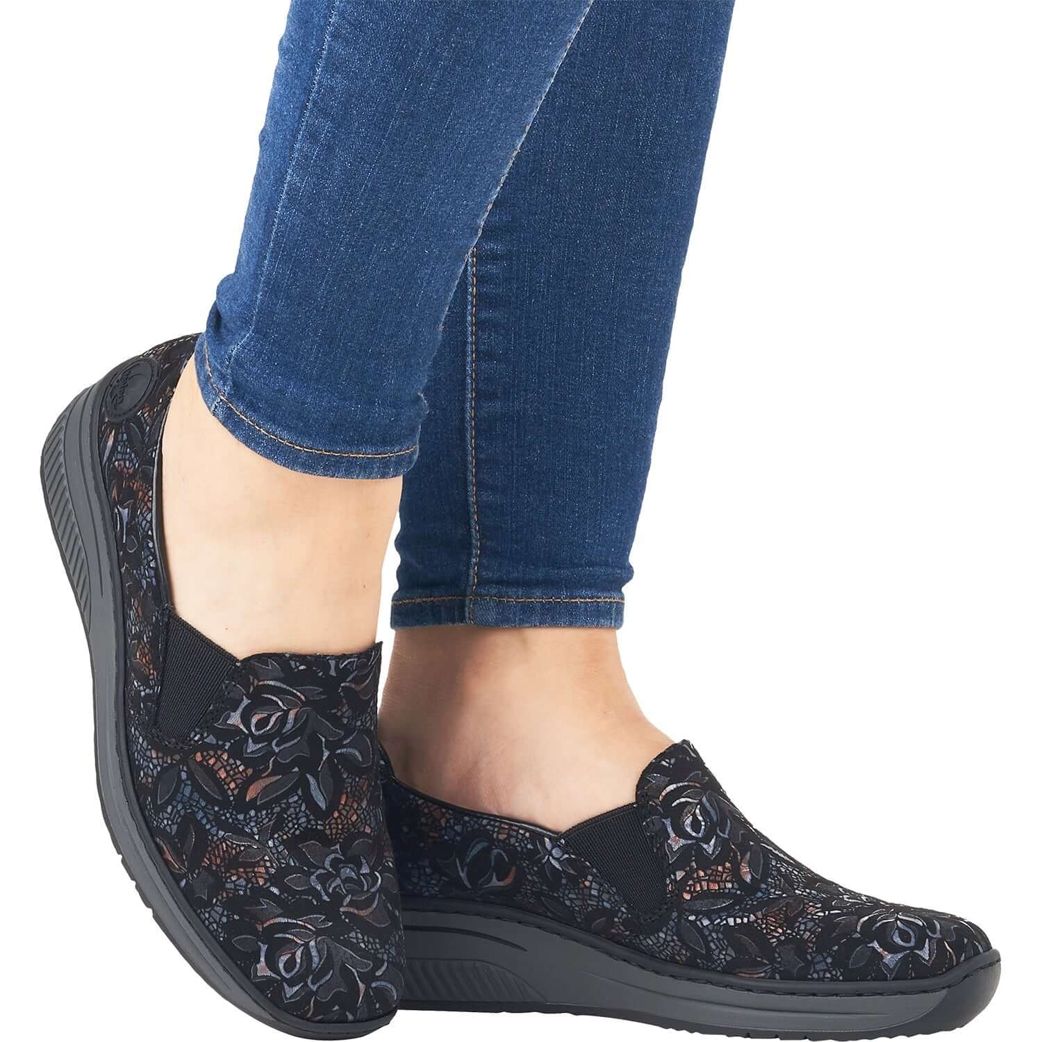 Women's Rieker 48752-90 Doris 52 Black Metallic Floral Synthetic