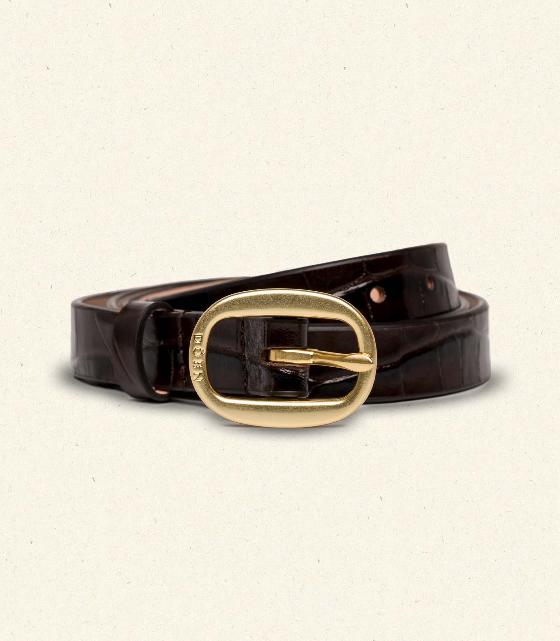 AVI SLIM BELT -- BROWN FAUX CROC | FALL 24