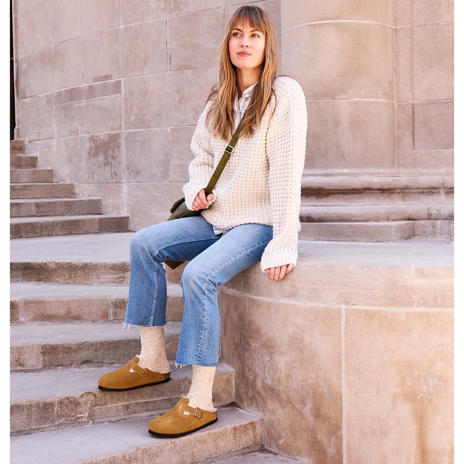 Unisex Birkenstock Boston Shearling Stone Coin Suede / Natural Shearling