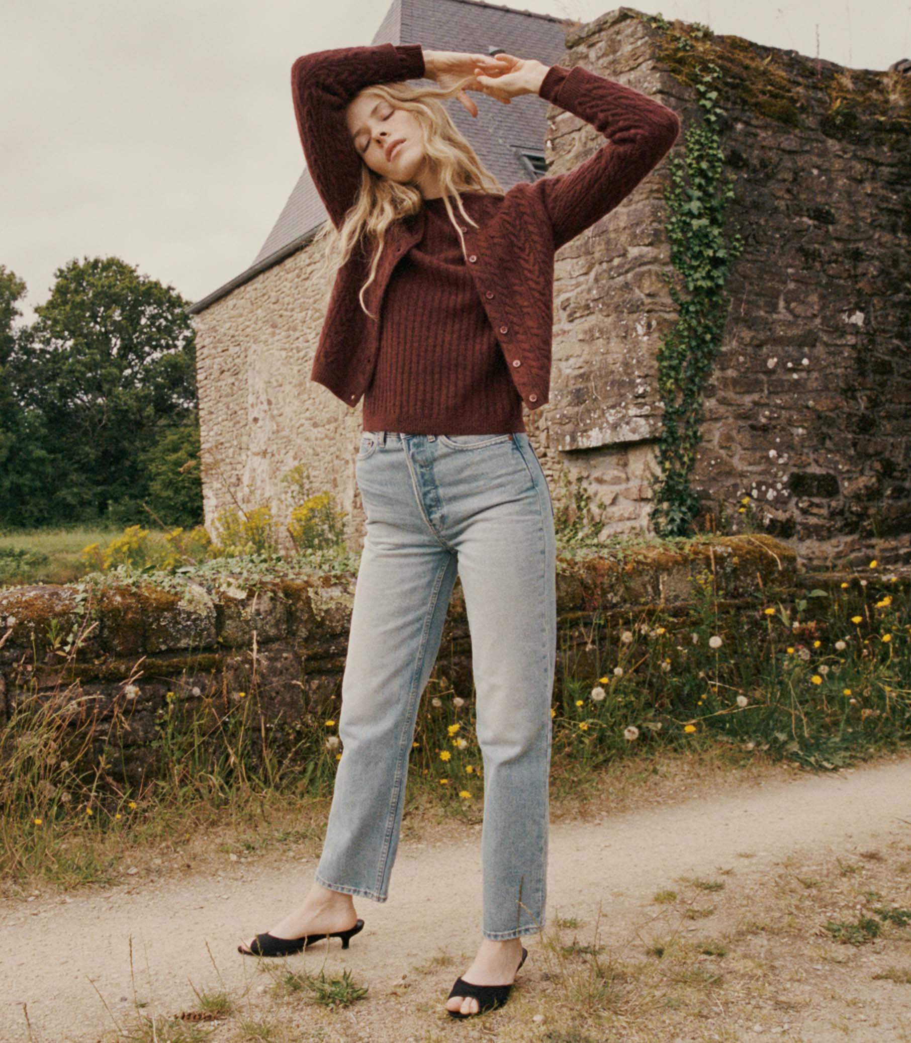 DANAE CABLE CASHMERE CARDIGAN -- DARK GARNET | FALL 24