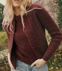 DANAE CABLE CASHMERE CARDIGAN -- DARK GARNET | FALL 24