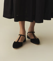 CRISTINA T STRAP FLAT -- BLACK SATIN | SPRING 24