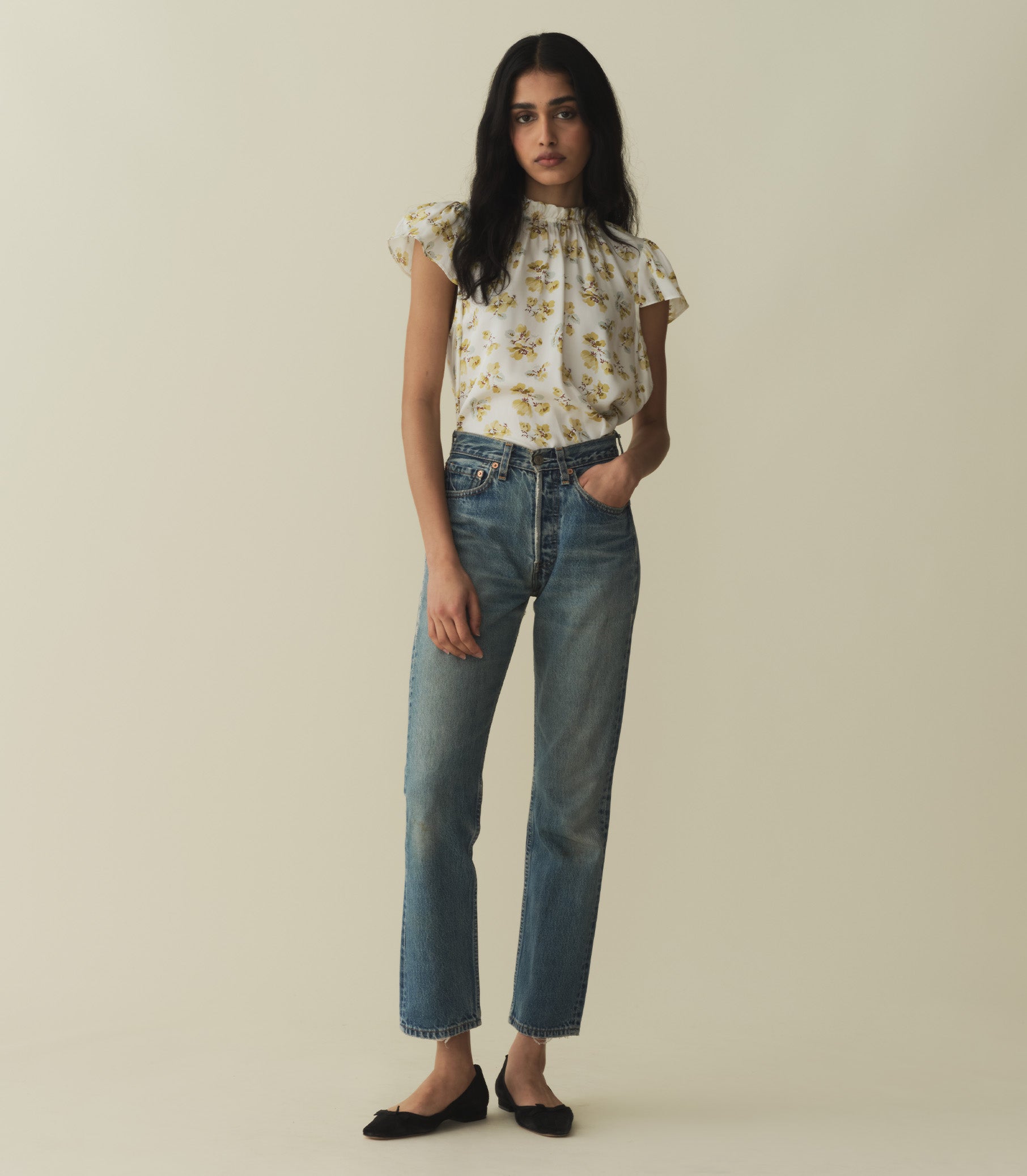 YVIE TOP -- GOLD FROLICKING FLORAL | SPRING 24