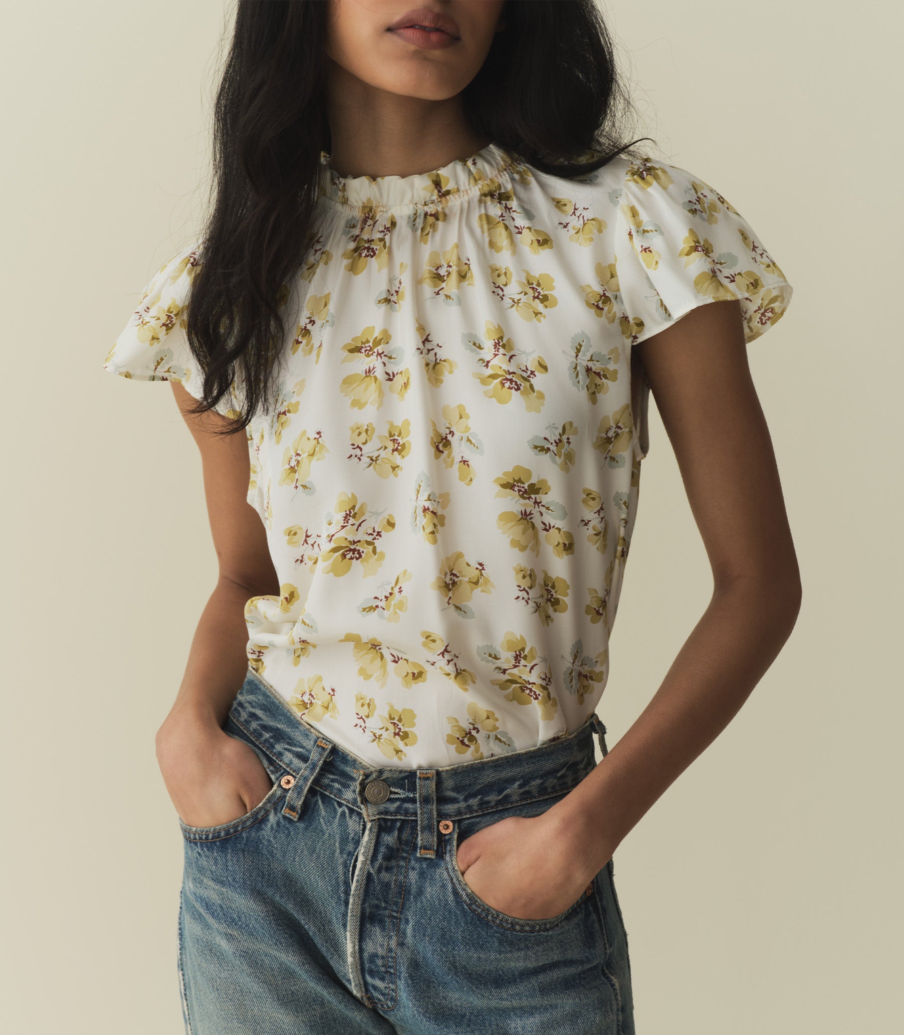 YVIE TOP -- GOLD FROLICKING FLORAL | SPRING 24