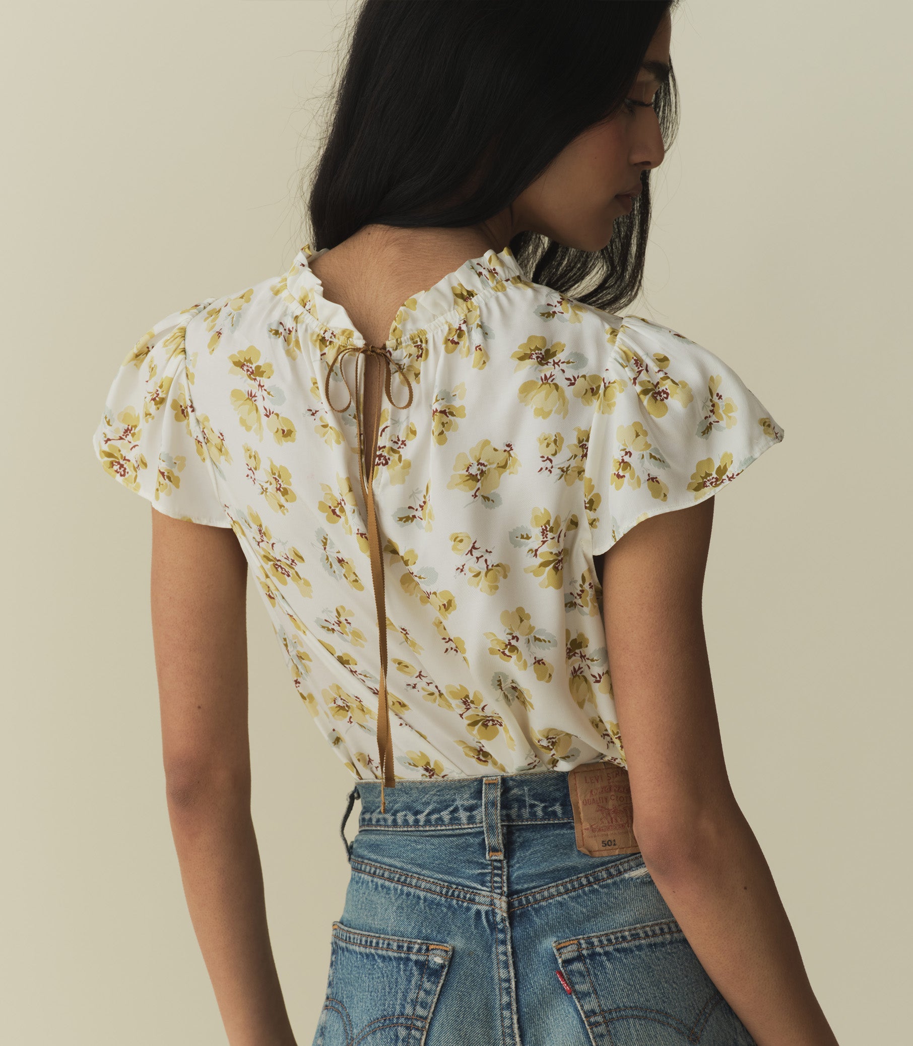 YVIE TOP -- GOLD FROLICKING FLORAL | SPRING 24