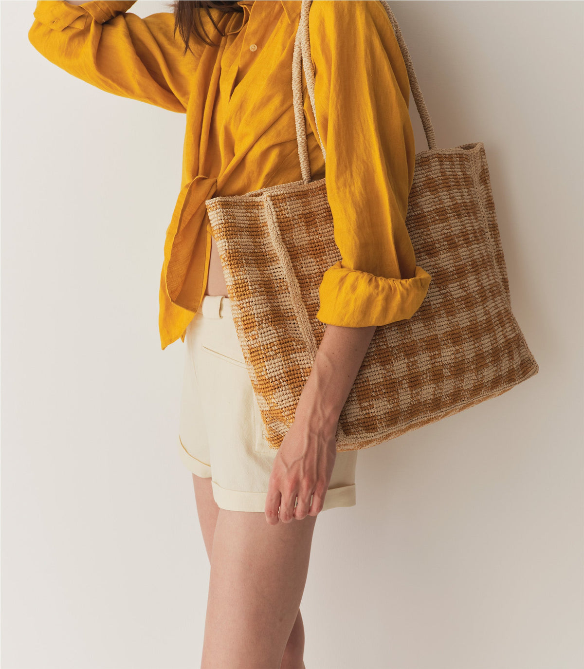 GRANDE MATHILDE BAG -- MUSTARD GINGHAM RAFFIA | SUMMER 24