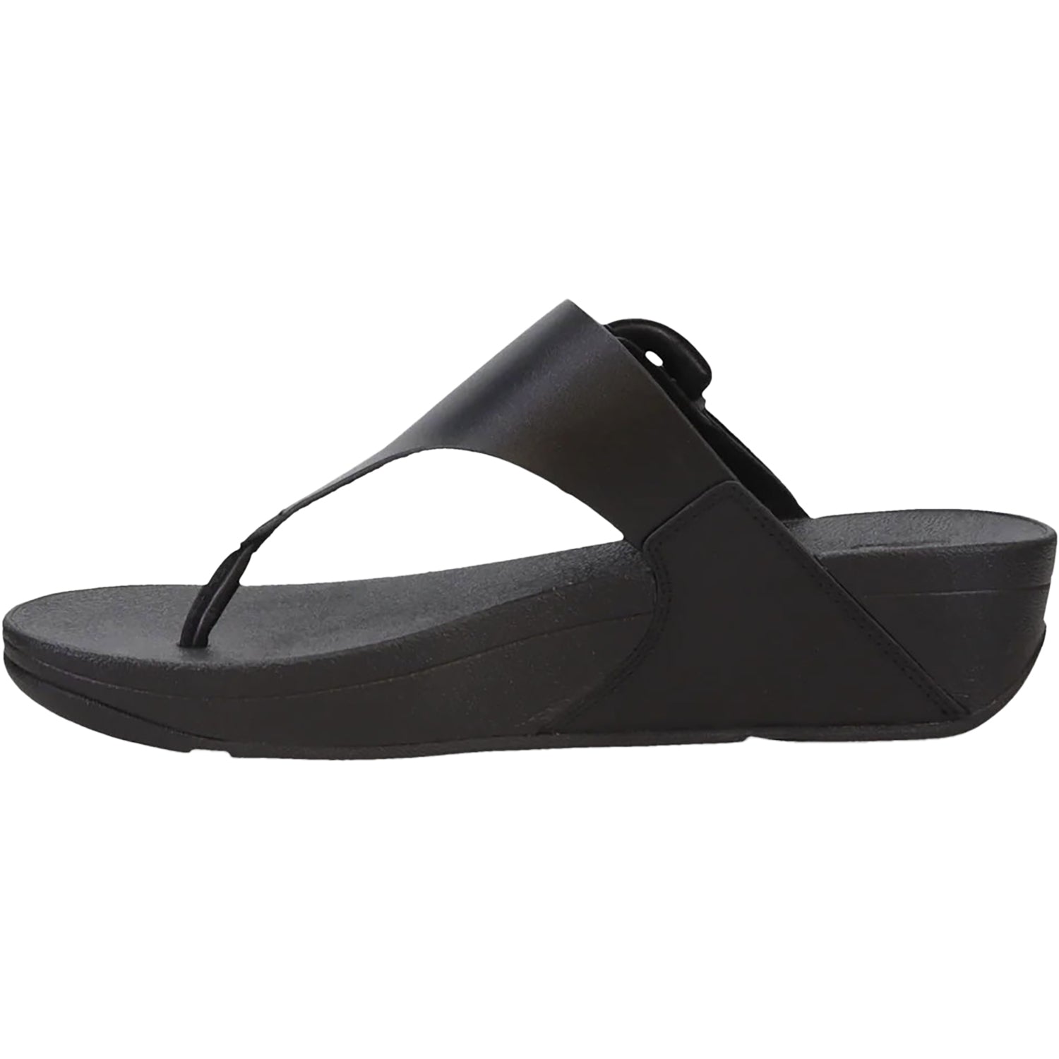 Women's Fit Flop Lulu Covered Buckle-Raw Toe-Thong Black Leather