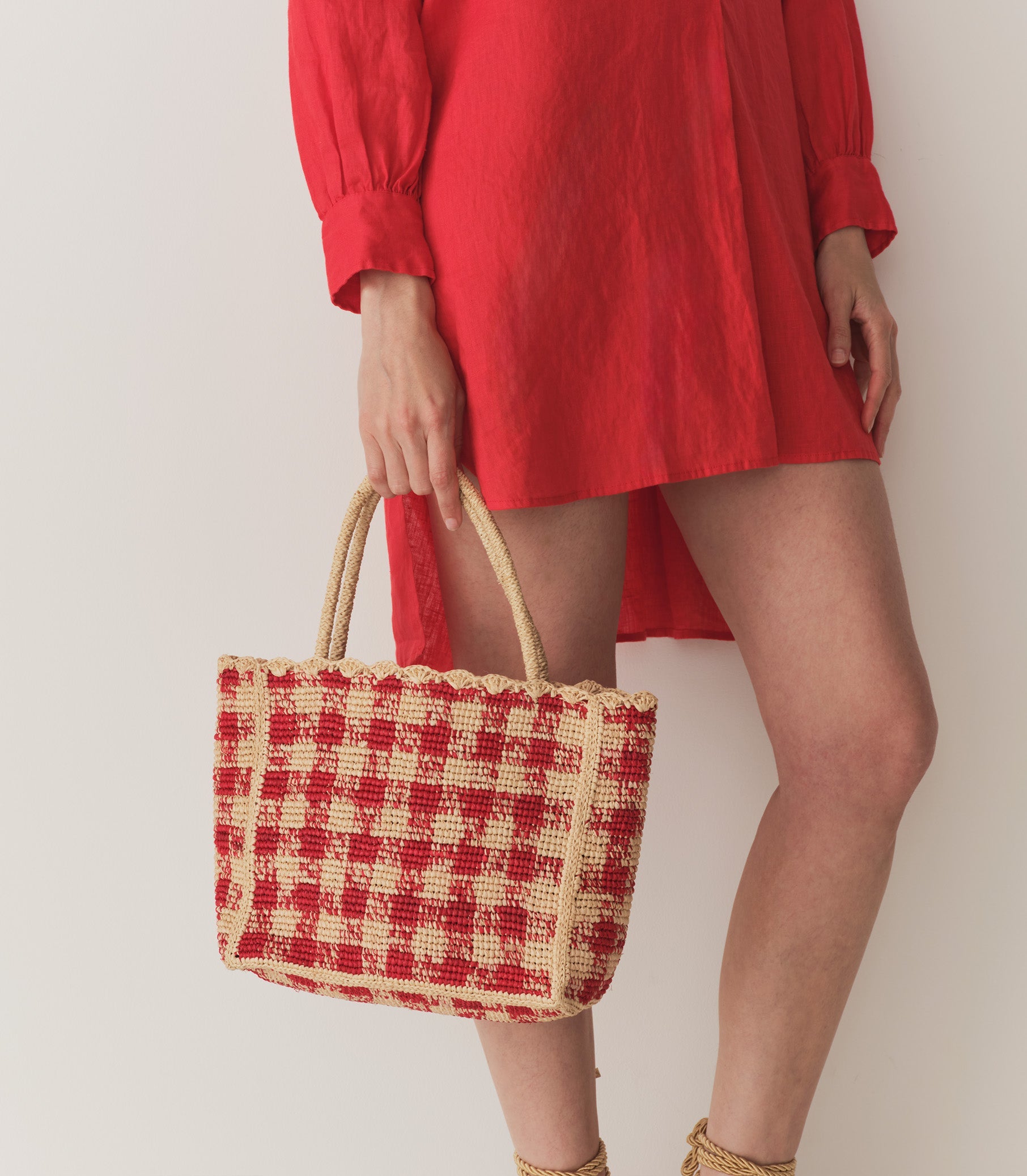 PETITE MATHILDE BAG -- RED GINGHAM RAFFIA | SUMMER 24