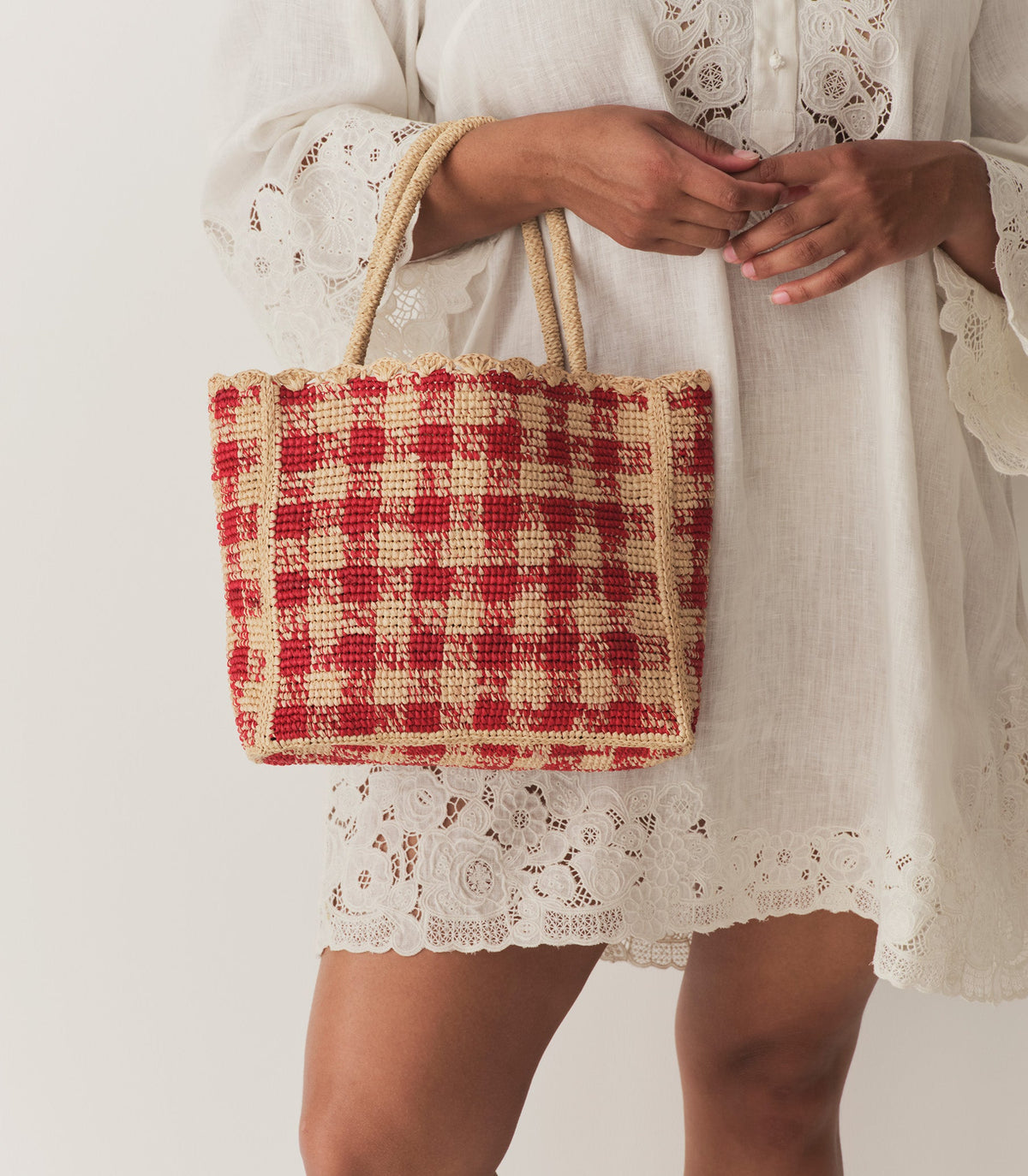 PETITE MATHILDE BAG -- RED GINGHAM RAFFIA | SUMMER 24