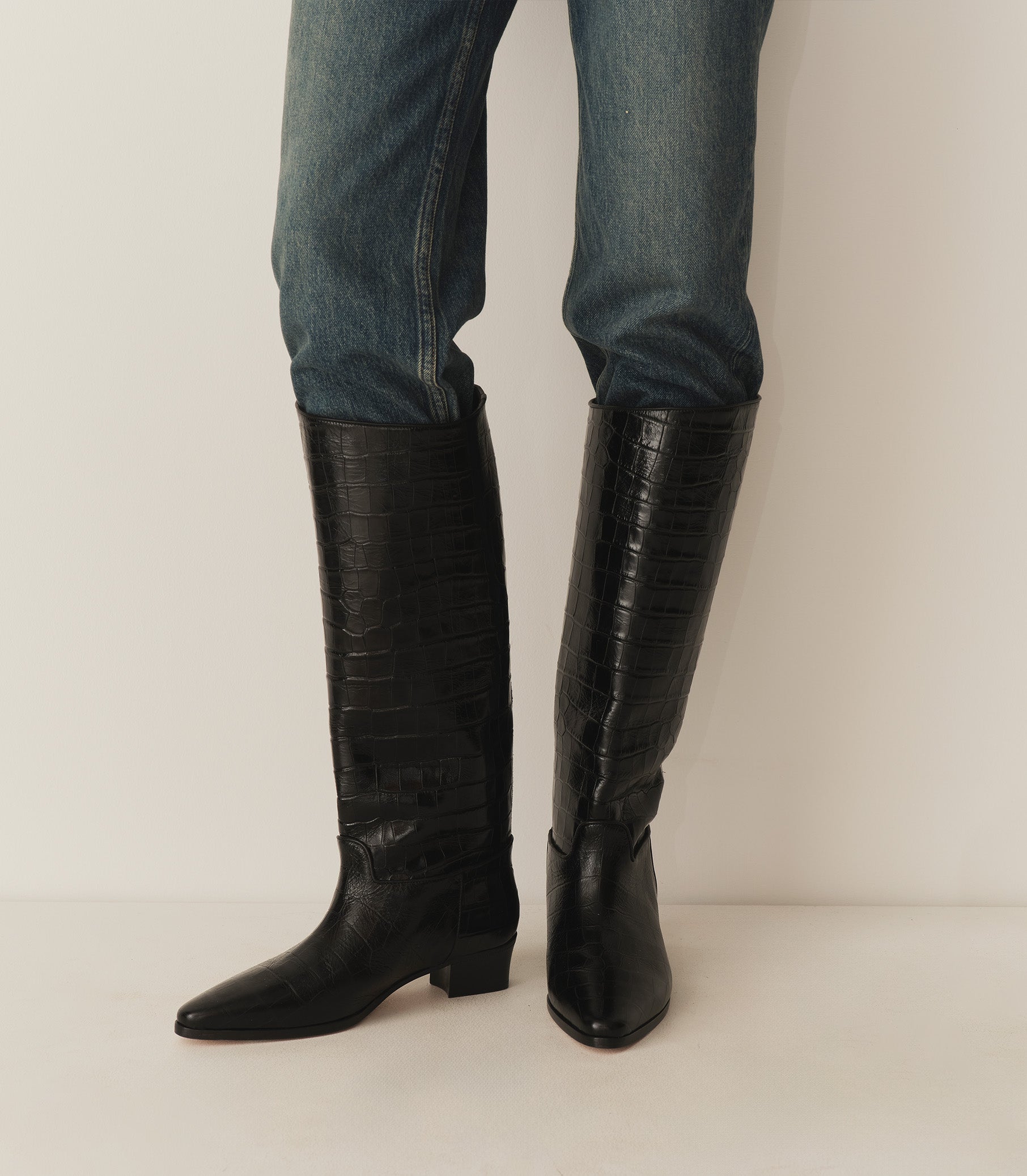 RIVIERA BOOT -- BLACK FAUX CROC | FALL 24