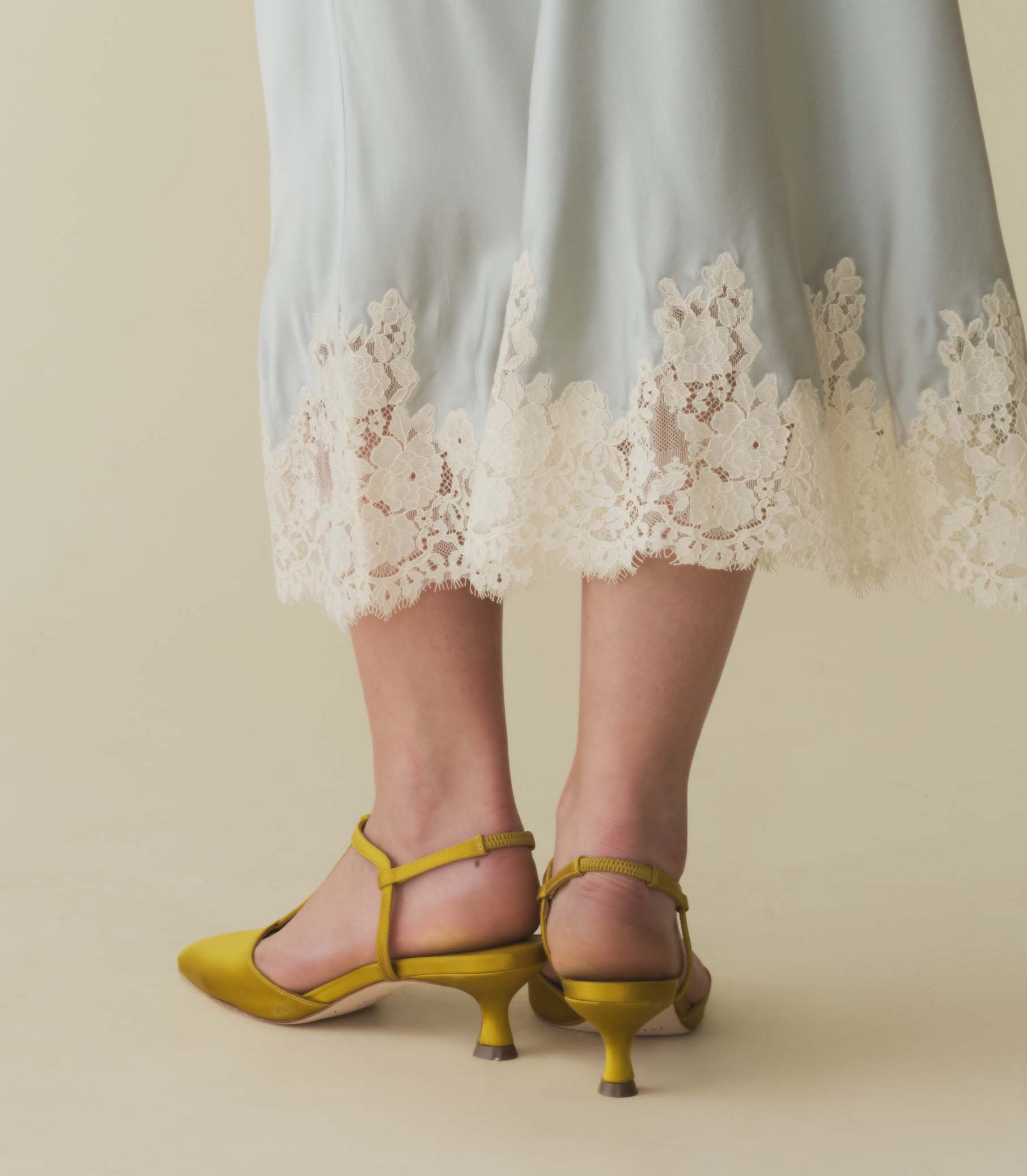 TABITHA T-STRAP HEEL -- GOLDEN PALM SATIN | SPRING 24