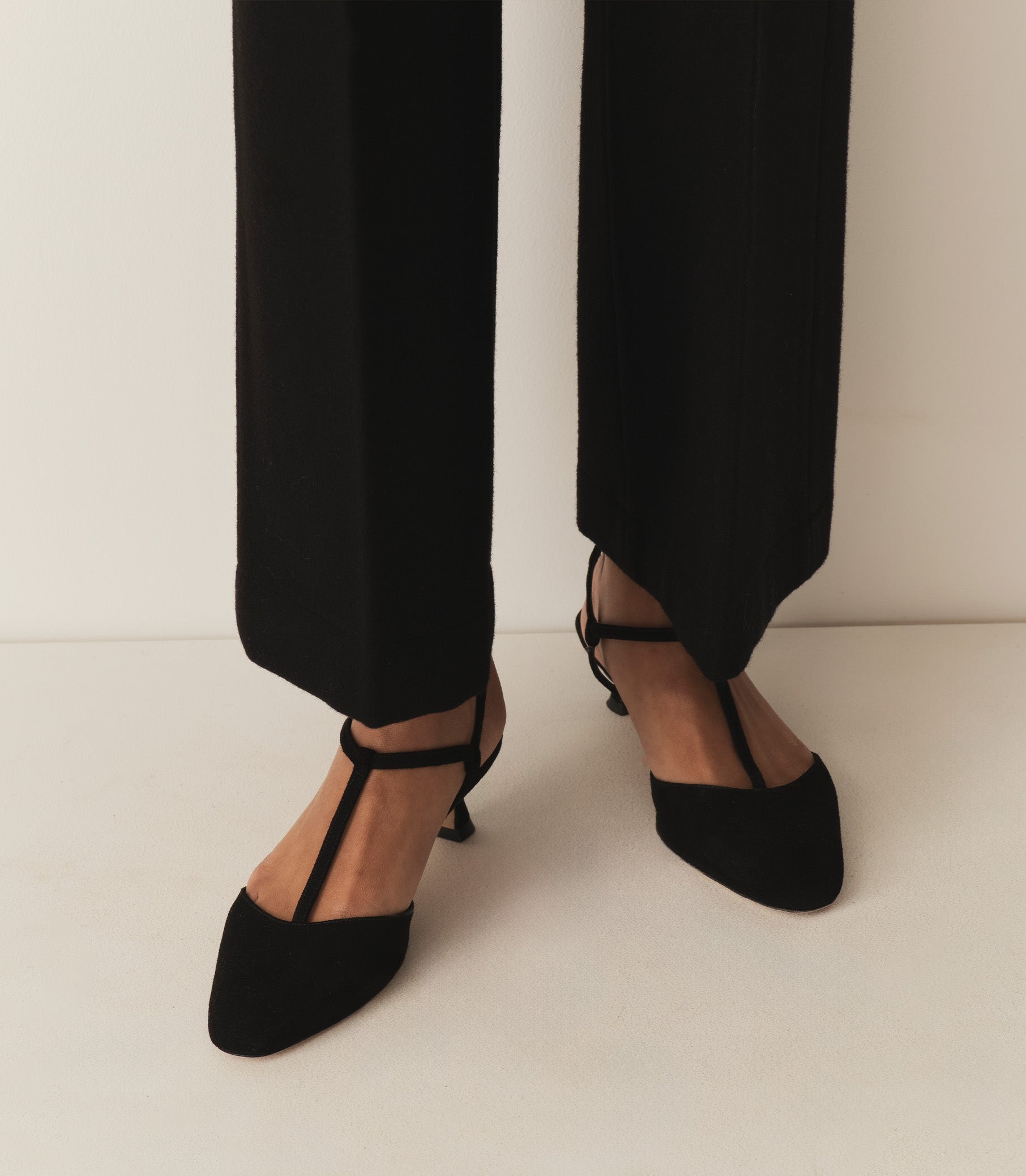 TABITHA T STRAP HEEL -- BLACK SUEDE | FALL 24