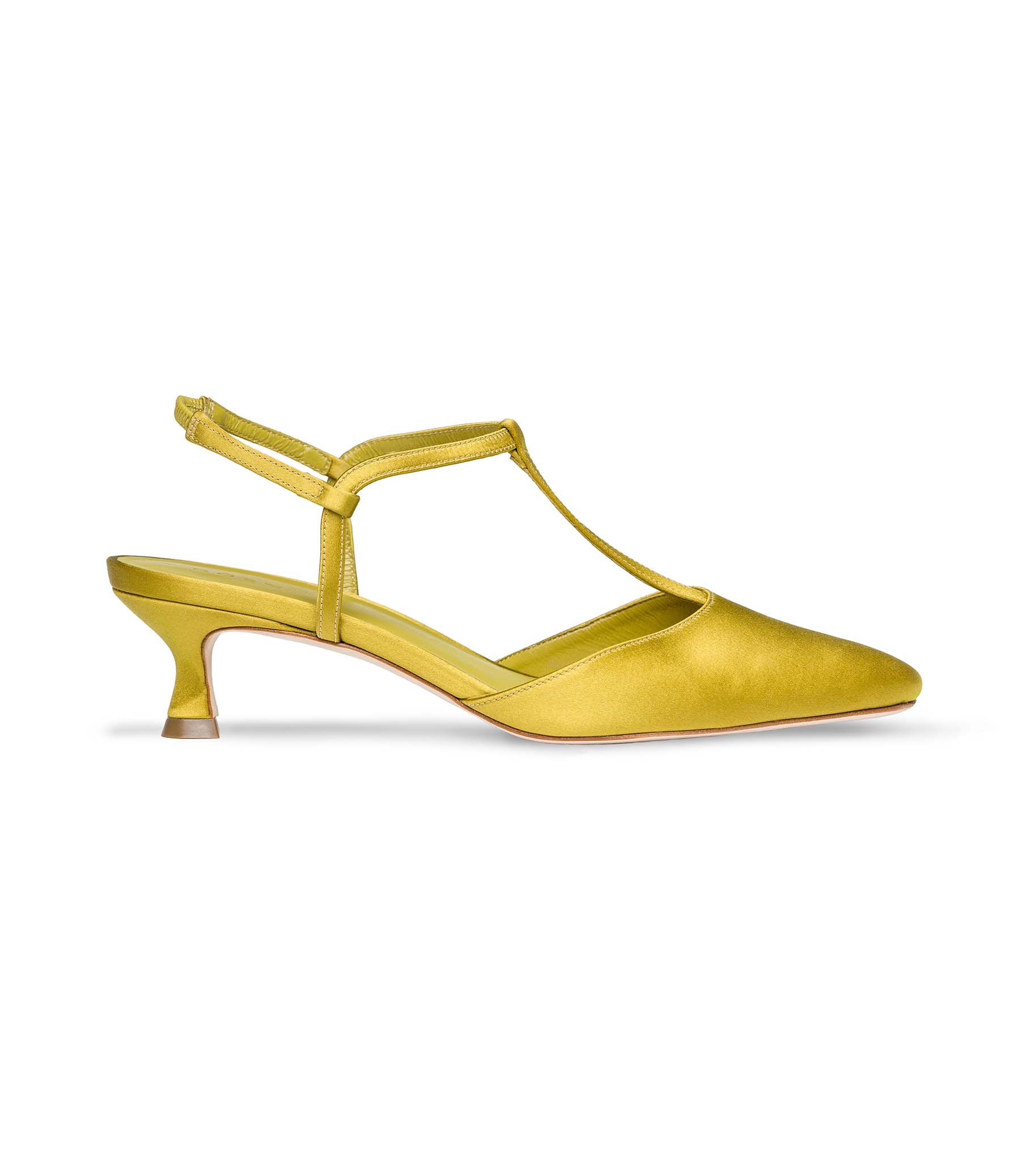 TABITHA T-STRAP HEEL -- GOLDEN PALM SATIN | SPRING 24