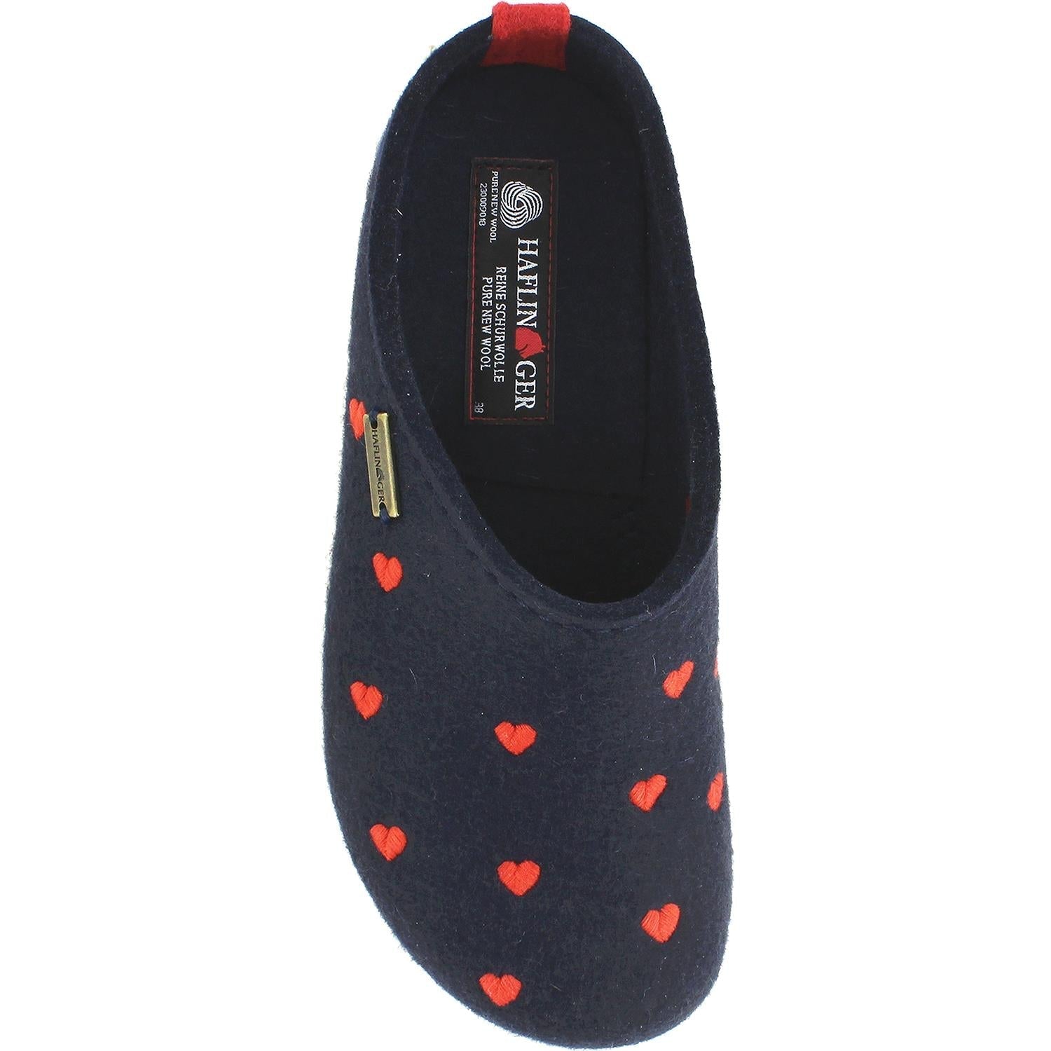 Women's Haflinger Grizzly Cuoricini Navy Wool Felt